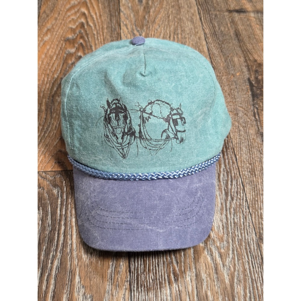 Cobra Vintage Horse Graphic Snapback Hat Teal Purple Braided Rope Detail Cap